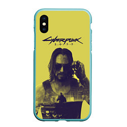 Чехол iPhone XS Max матовый Cyberpunk 2077, цвет: 3D-мятный