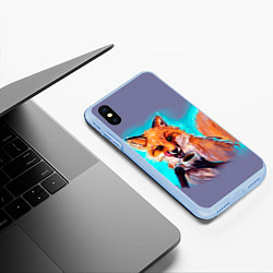 Чехол iPhone XS Max матовый Лиса с кофе, цвет: 3D-голубой — фото 2