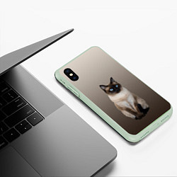 Чехол iPhone XS Max матовый Сиамский кот голубые глаза, цвет: 3D-салатовый — фото 2