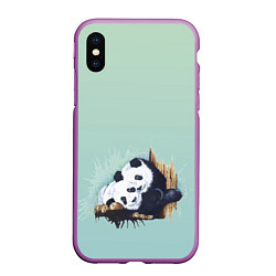 Чехол iPhone XS Max матовый Акварельные панды, цвет: 3D-фиолетовый