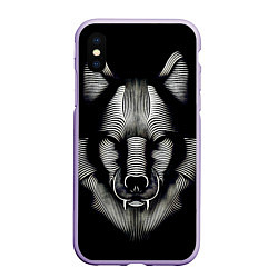 Чехол iPhone XS Max матовый Волк из волнистых линий, цвет: 3D-светло-сиреневый