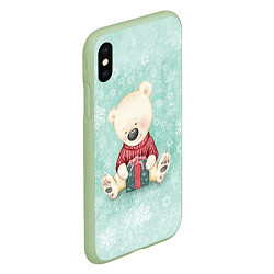 Чехол iPhone XS Max матовый Медвежонок с подарком, цвет: 3D-салатовый — фото 2