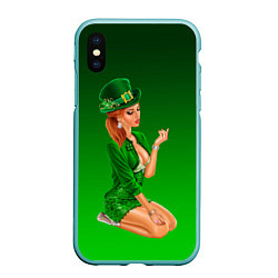 Чехол iPhone XS Max матовый Девушка лепрекон в зеленом, цвет: 3D-мятный