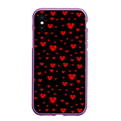 Чехол iPhone XS Max матовый Красные сердца, цвет: 3D-фиолетовый