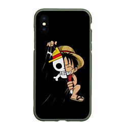 Чехол iPhone XS Max матовый ONE PIECE ЛУФФИ ЧЕРЕП СИМВОЛ, цвет: 3D-темно-зеленый