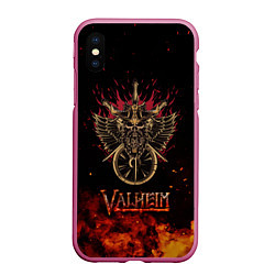 Чехол iPhone XS Max матовый Valheim символ черепа, цвет: 3D-малиновый