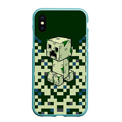 Чехол iPhone XS Max матовый Minecraft Крипер, цвет: 3D-мятный