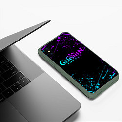 Чехол iPhone XS Max матовый GENSHIN IMPACT NEON LOGO, цвет: 3D-темно-зеленый — фото 2