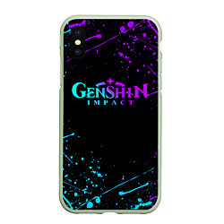 Чехол iPhone XS Max матовый GENSHIN IMPACT NEON LOGO, цвет: 3D-салатовый