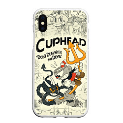 Чехол iPhone XS Max матовый Cuphead and Devil, цвет: 3D-белый