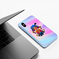 Чехол iPhone XS Max матовый Модная чика в медитации, цвет: 3D-голубой — фото 2