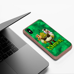 Чехол iPhone XS Max матовый Шрек, Осел, Пиннокио и свин, цвет: 3D-коричневый — фото 2