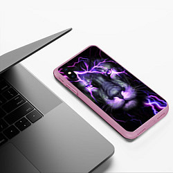 Чехол iPhone XS Max матовый НЕОНОВЫЙ ЛЕВ NEON LION, цвет: 3D-розовый — фото 2