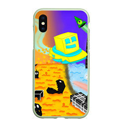 Чехол iPhone XS Max матовый Geometry Dash: RobTop Z, цвет: 3D-салатовый