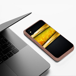 Чехол iPhone XS Max матовый 3D ЗОЛОТЫЕ СОТЫ БРОНЯ 3Д, цвет: 3D-коричневый — фото 2