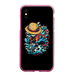 Чехол iPhone XS Max матовый One Piece Retro Style, цвет: 3D-малиновый
