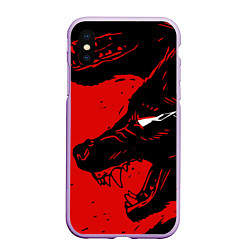 Чехол iPhone XS Max матовый Красный волк 3D, цвет: 3D-сиреневый