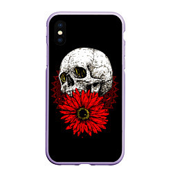Чехол iPhone XS Max матовый Череп и Красный Цветок Skull