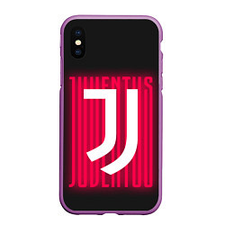 Чехол iPhone XS Max матовый JUVENTUS ЮВЕНТУС НЕОН, цвет: 3D-фиолетовый