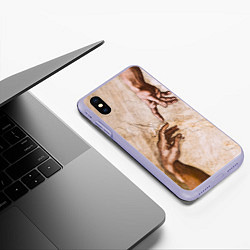 Чехол iPhone XS Max матовый Микеланджело сотворение Адама, цвет: 3D-светло-сиреневый — фото 2