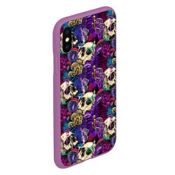 Чехол iPhone XS Max матовый Психоделика - черепа и грибы, цвет: 3D-фиолетовый — фото 2