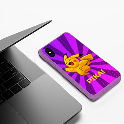 Чехол iPhone XS Max матовый Радостный Пикачу, цвет: 3D-фиолетовый — фото 2