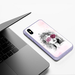 Чехол iPhone XS Max матовый Девушка цветы акварель, цвет: 3D-светло-сиреневый — фото 2