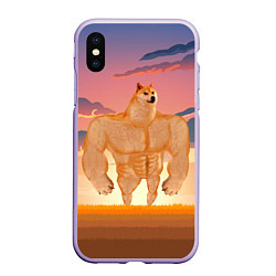 Чехол iPhone XS Max матовый Мем собака качок DOGE, цвет: 3D-светло-сиреневый