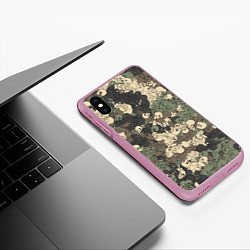 Чехол iPhone XS Max матовый Камуфляжный рисунок из черепов, цвет: 3D-розовый — фото 2
