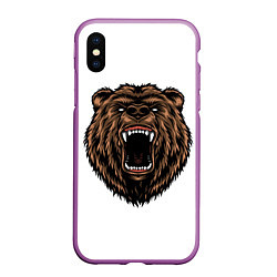 Чехол iPhone XS Max матовый Свирепый медведь, цвет: 3D-фиолетовый