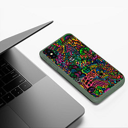 Чехол iPhone XS Max матовый Кислотные узоры психоделика, цвет: 3D-темно-зеленый — фото 2