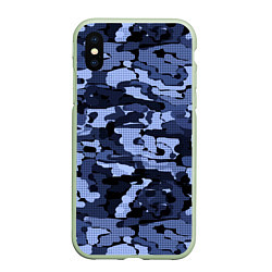 Чехол iPhone XS Max матовый Синий камуфляж в клетку, цвет: 3D-салатовый