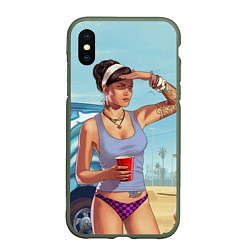 Чехол iPhone XS Max матовый Girl with coffee, цвет: 3D-темно-зеленый