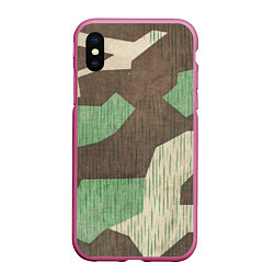 Чехол iPhone XS Max матовый Камуфляж хаки армейский, цвет: 3D-малиновый