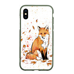 Чехол iPhone XS Max матовый ЛИСА В ЛИСТЬЯХ ОСЕННЕЕ НАСТРОЕНИЕ FOX IN THE FORES, цвет: 3D-темно-зеленый