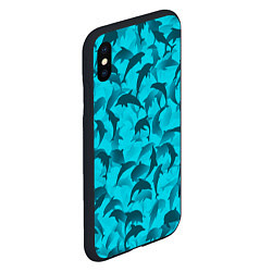 Чехол iPhone XS Max матовый Синий камуфляж с дельфинами, цвет: 3D-черный — фото 2