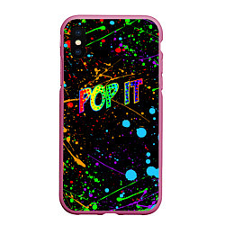 Чехол iPhone XS Max матовый POP IT CRAZY BRUSHES ПОП ИТ БРЫЗГИ КРАСОК, цвет: 3D-малиновый