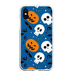 Чехол iPhone XS Max матовый ЧЕРЕПА И ТЫКВЫ HALLOWEEN, цвет: 3D-белый