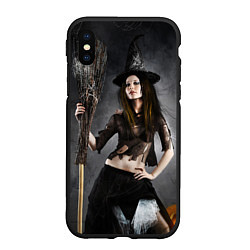 Чехол iPhone XS Max матовый Милая ведьма с метлой, цвет: 3D-черный