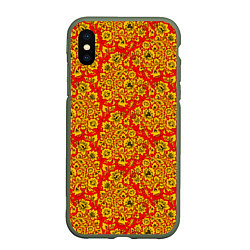 Чехол iPhone XS Max матовый Хохломские узоры, цвет: 3D-темно-зеленый