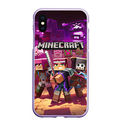 Чехол iPhone XS Max матовый MINECRAFT ГЕРОИ ПРОТИВ ЗЛА, цвет: 3D-светло-сиреневый