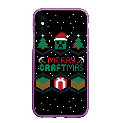 Чехол iPhone XS Max матовый MINECRAFT CHRISTMAS, цвет: 3D-фиолетовый