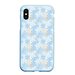 Чехол iPhone XS Max матовый Узоры Снежинки, цвет: 3D-голубой