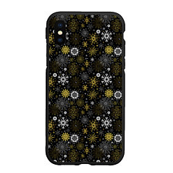 Чехол iPhone XS Max матовый Зимние Узоры золотые, цвет: 3D-черный