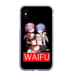 Чехол iPhone XS Max матовый Рем и рам вайфу Re zero ahegao, цвет: 3D-сиреневый