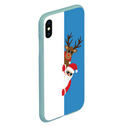 Чехол iPhone XS Max матовый Крутые Санта и Олень, цвет: 3D-мятный — фото 2