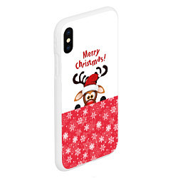 Чехол iPhone XS Max матовый Оленёнок Merry Christmas, цвет: 3D-белый — фото 2