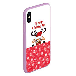 Чехол iPhone XS Max матовый Оленёнок Merry Christmas, цвет: 3D-сиреневый — фото 2