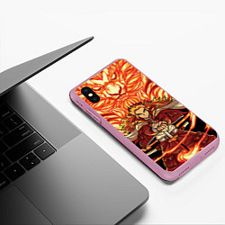 Чехол iPhone XS Max матовый Пламенный столб Ренгоку Кенджуро, цвет: 3D-розовый — фото 2