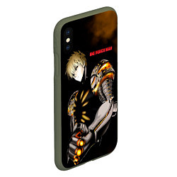 Чехол iPhone XS Max матовый Стальной Генос One Punch-Man, цвет: 3D-темно-зеленый — фото 2